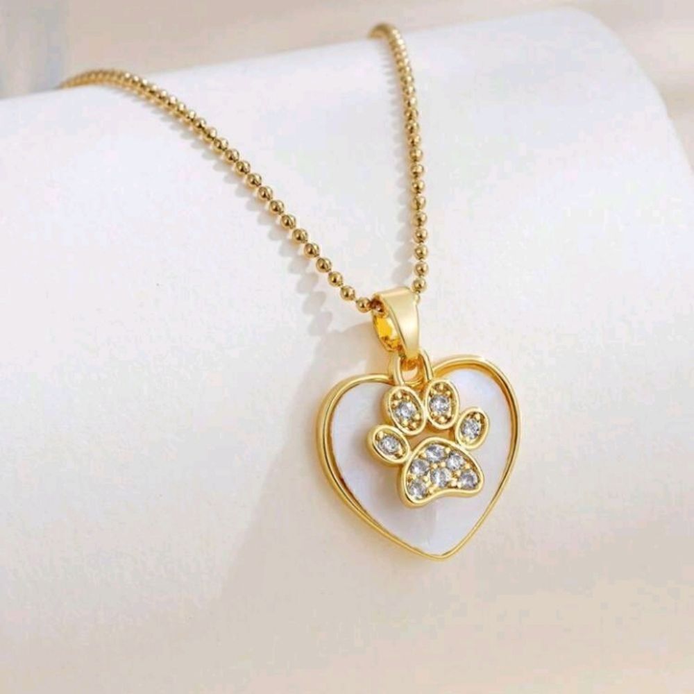 Heart Paw Print Pendant Necklace